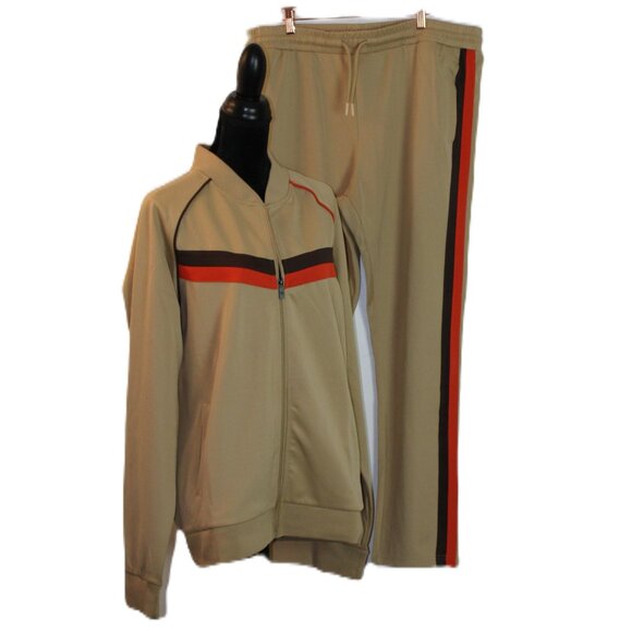 Jian Wang Tracksuit Long Sleeve Jogging Suit 2 Piece Size 2XL Tan - Picture 6 of 12